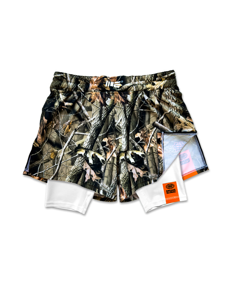 Shorts de luta 2 em 1 com camuflagem real