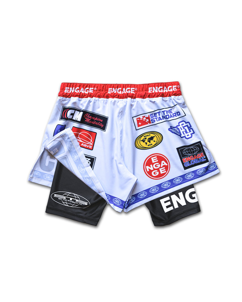 Shorts híbridos 2 em 1 Racer (branco)